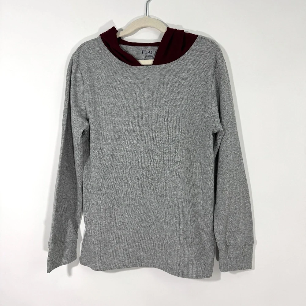 The Children’s Place Boy’s Size Medium 7/8 Gray Waffle Knit Hooded Casual Top